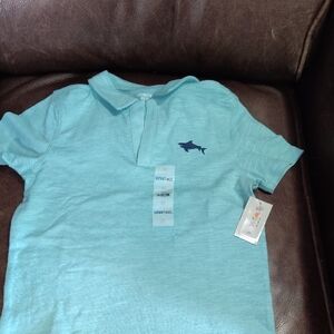 Kids Aqua Polo Shirt with Shark Embroidery